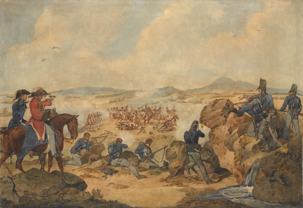En aktion under Peninsulakriget, med skyttar från 95:e regementet (Rifle) som fungerar som krypskyttar, ca 1810. av Denis Dighton