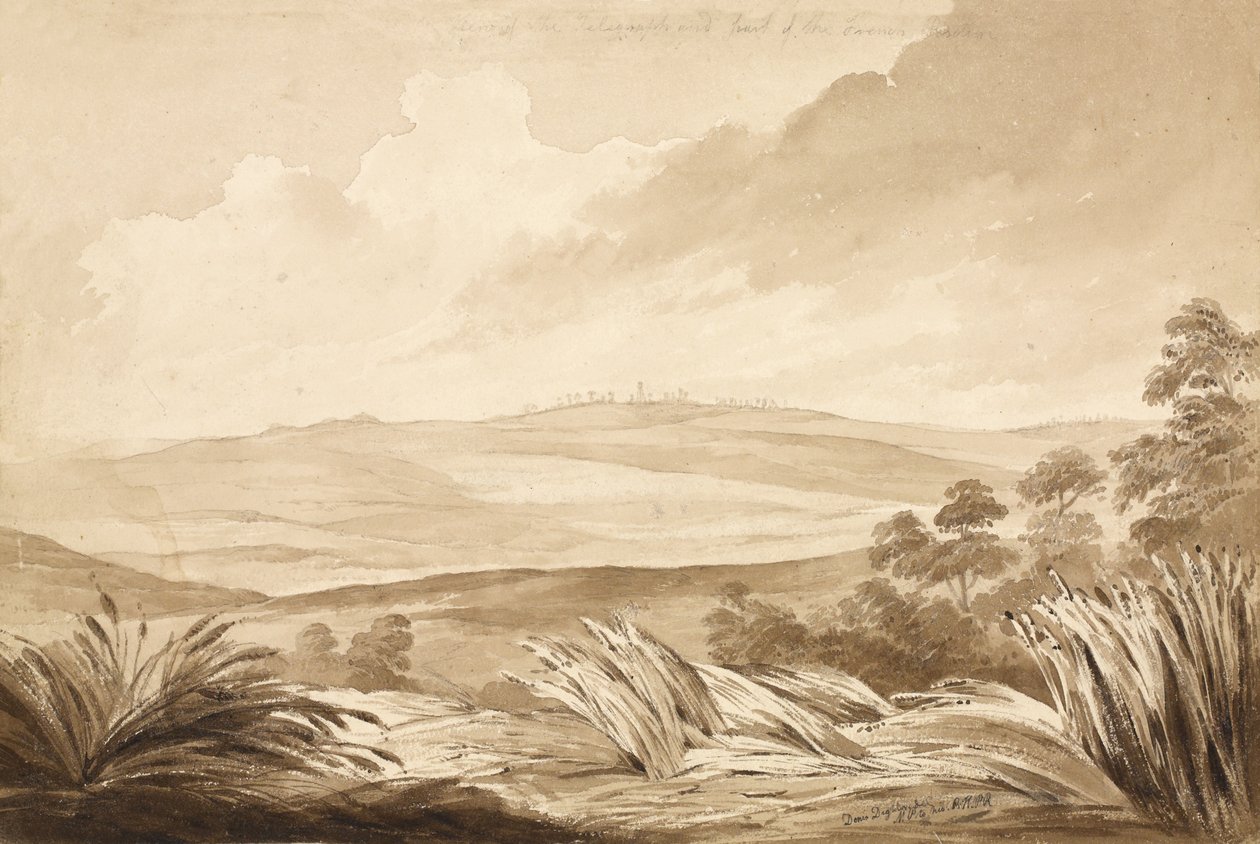 "No 3 View of the Telegraph and part of the French Position", 1815 (wc und penna på papper) av Denis Dighton