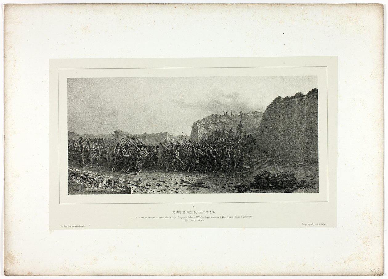 Överfall och intagande av bastion nr. 6, från Memories of Italy: Rome Expedition av Denis Auguste Marie Raffet