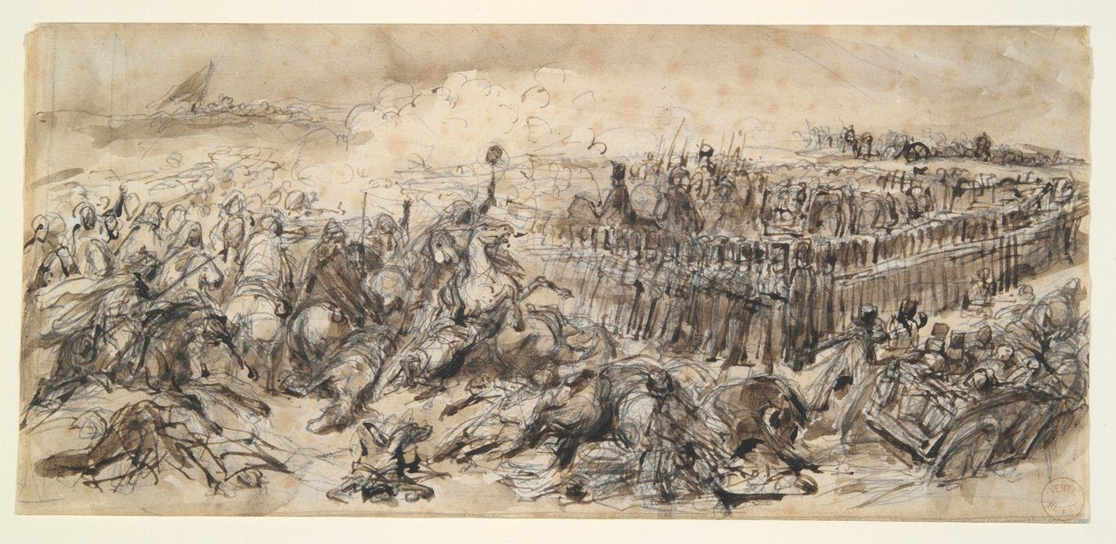 Battle Scene (Studie för The 2nd Light Cavalry som motstår arabernas angrepp) av Denis Auguste Marie Raffet