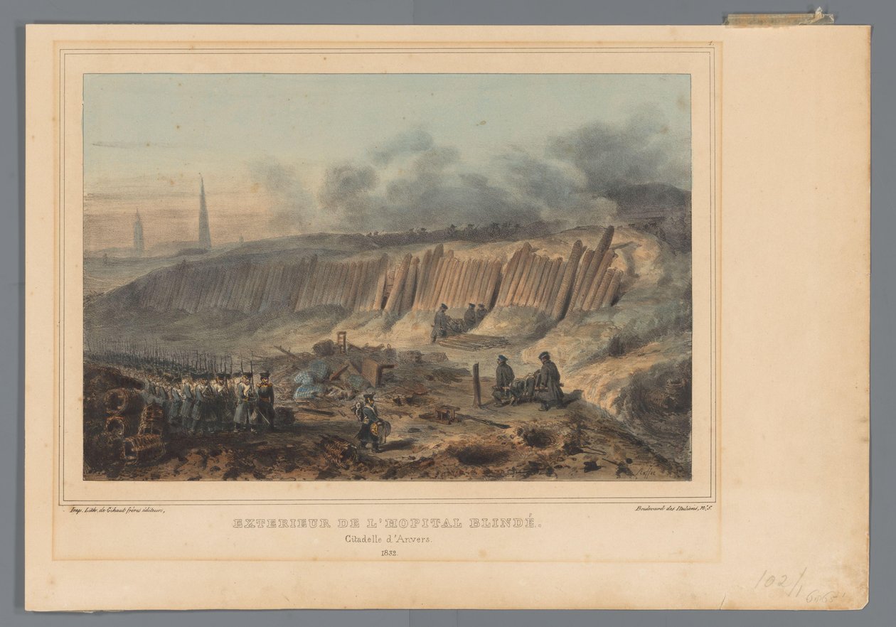 Exteriör av det ingrävda fältsjukhuset i Antwerpens citadell, 1832 Exterior de l