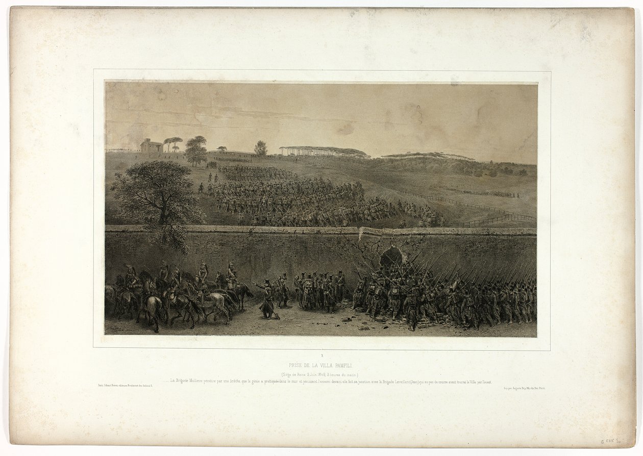 Capture of the Villa Pamfili, från Souvenirs of Italy: Rome Expedition av Denis Auguste Marie Raffet