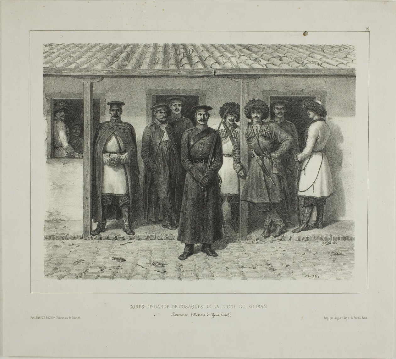 Kosackernas livvakter vid linjen, Kuban, Taman, Détroit de Yéni-Kaleb, 9 oktober 1837 av Denis Auguste Marie Raffet