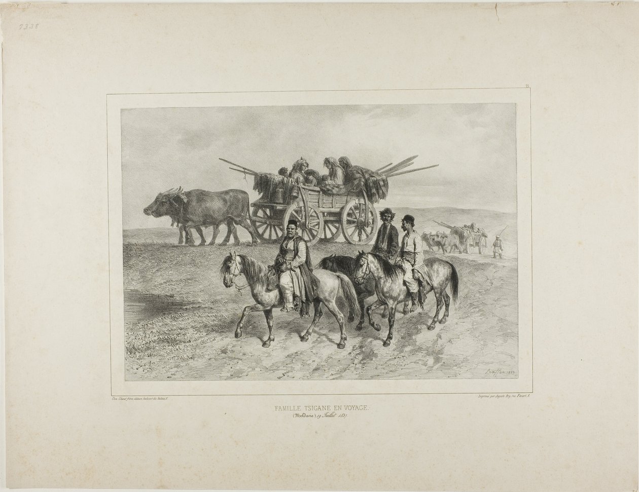 Familj med resande ungerska zigenare, Moldavien, 19 juli 1837 av Denis Auguste Marie Raffet