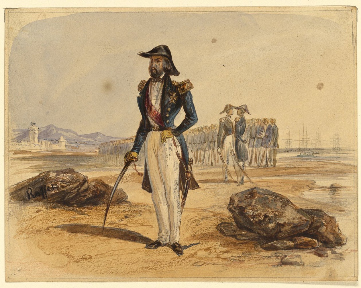 General med trupper i bakgrunden av Denis Auguste Marie Raffet