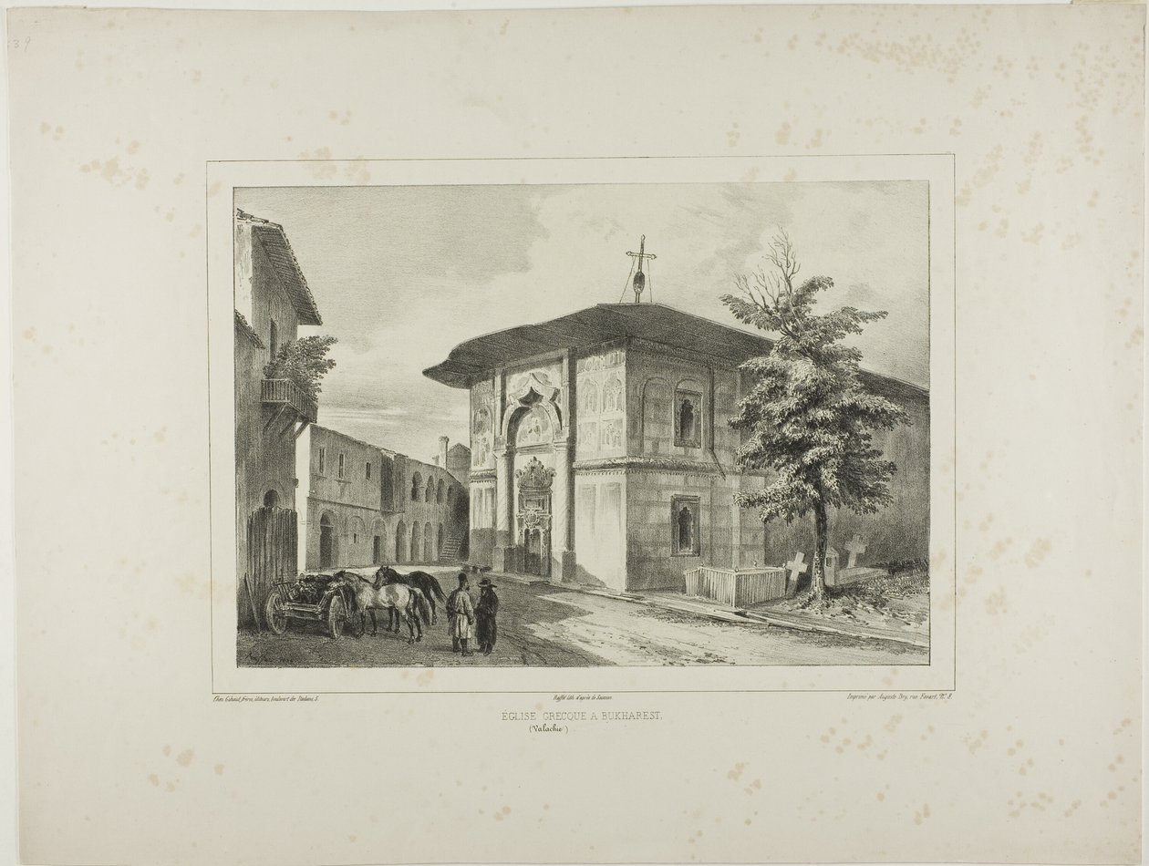 Grekiska kyrkan, Bukarest, Valakiet, 15 juli 1837 av Denis Auguste Marie Raffet
