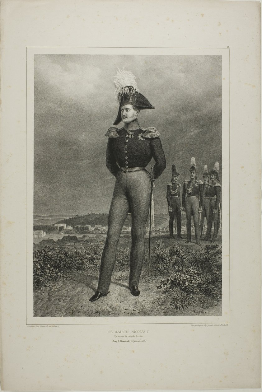 Hans Majestät Nicolas I, kejsare av hela Ryssland, Läger Vosnessensk, 6 oktober 1837 av Denis Auguste Marie Raffet
