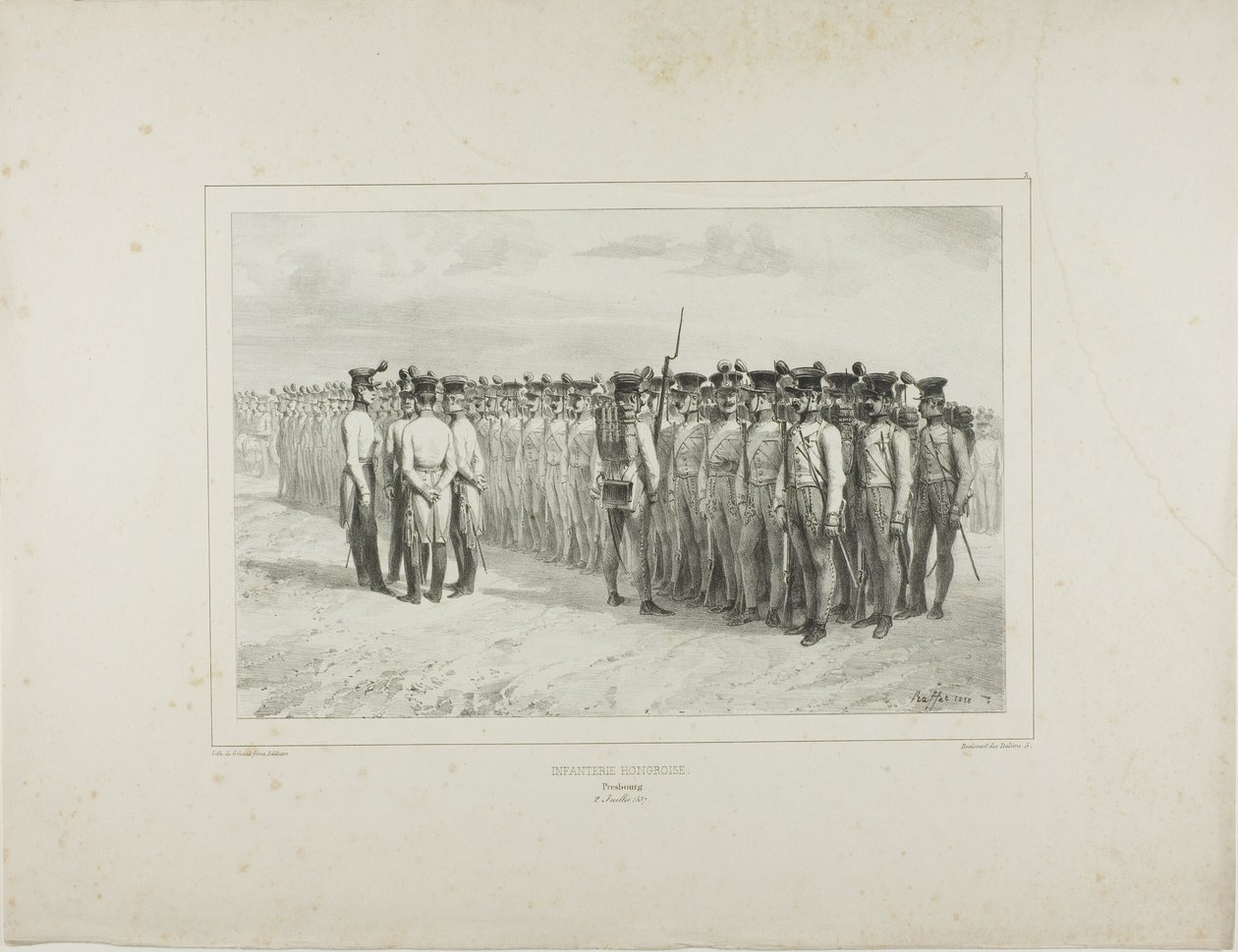 Ungerska infanteriet, Presbourg, 2 juli 1837 av Denis Auguste Marie Raffet