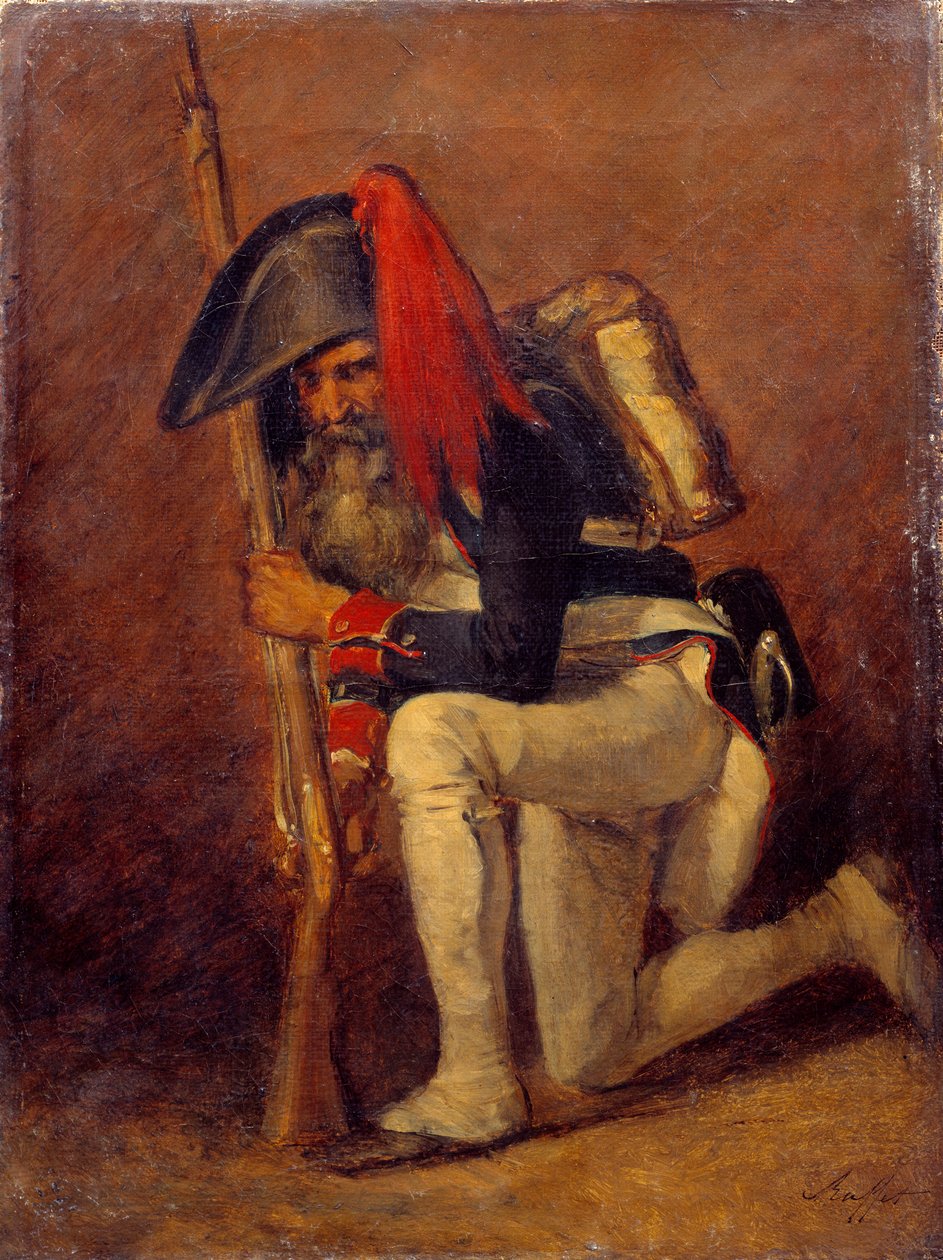 Le soldat de la Premiere Republique Målning av Denis Auguste Raffet (1804-1860) 1800-talet sön. 0,31x0,23 m av Denis Auguste Marie Raffet