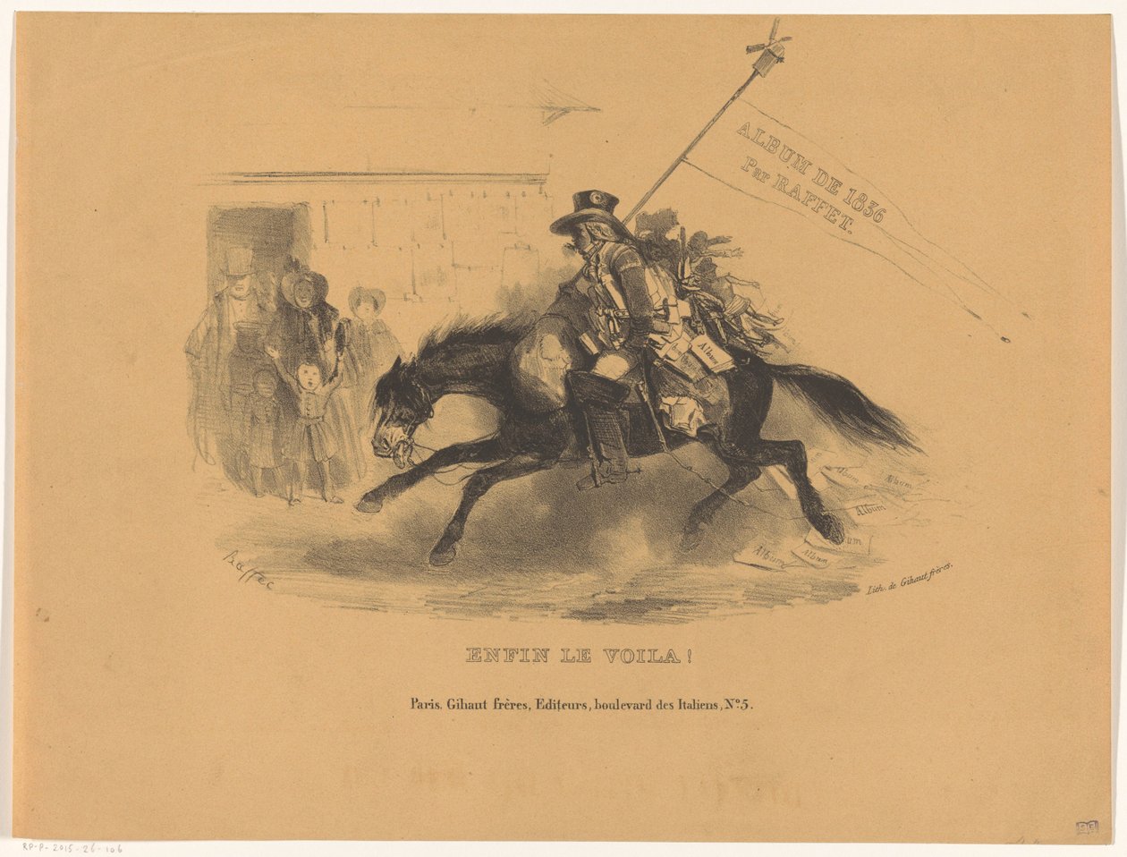 Postillion till häst Äntligen le voila! (titel på objekt) Album de 1836 (serietitel på objekt) av Denis Auguste Marie Raffet