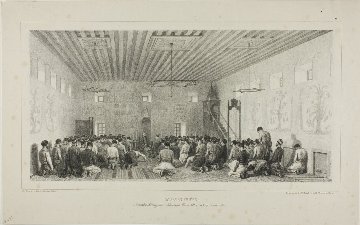 Bedjande tartarer, Istrimdjami-Kara-sou-Bazar, Krim, 19 oktober 1837 av Denis Auguste Marie Raffet
