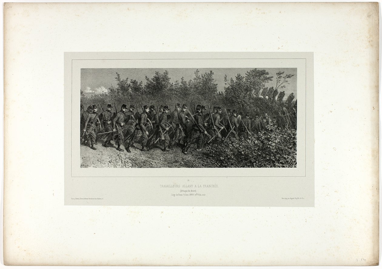 Sappers som går till skyttegravarna, från Souvenirs of Italy: Rome Expedition av Denis Auguste Marie Raffet