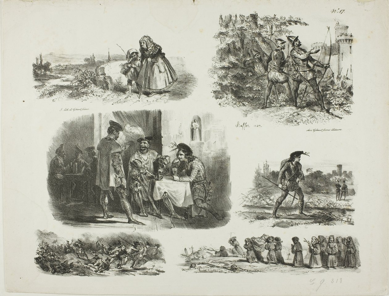 Blad med skisser av Denis Auguste Marie Raffet
