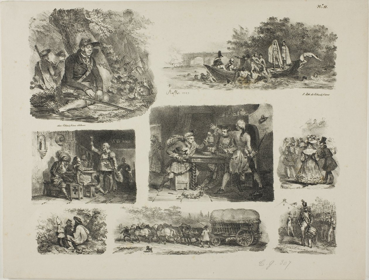 Blad med skisser av Denis Auguste Marie Raffet