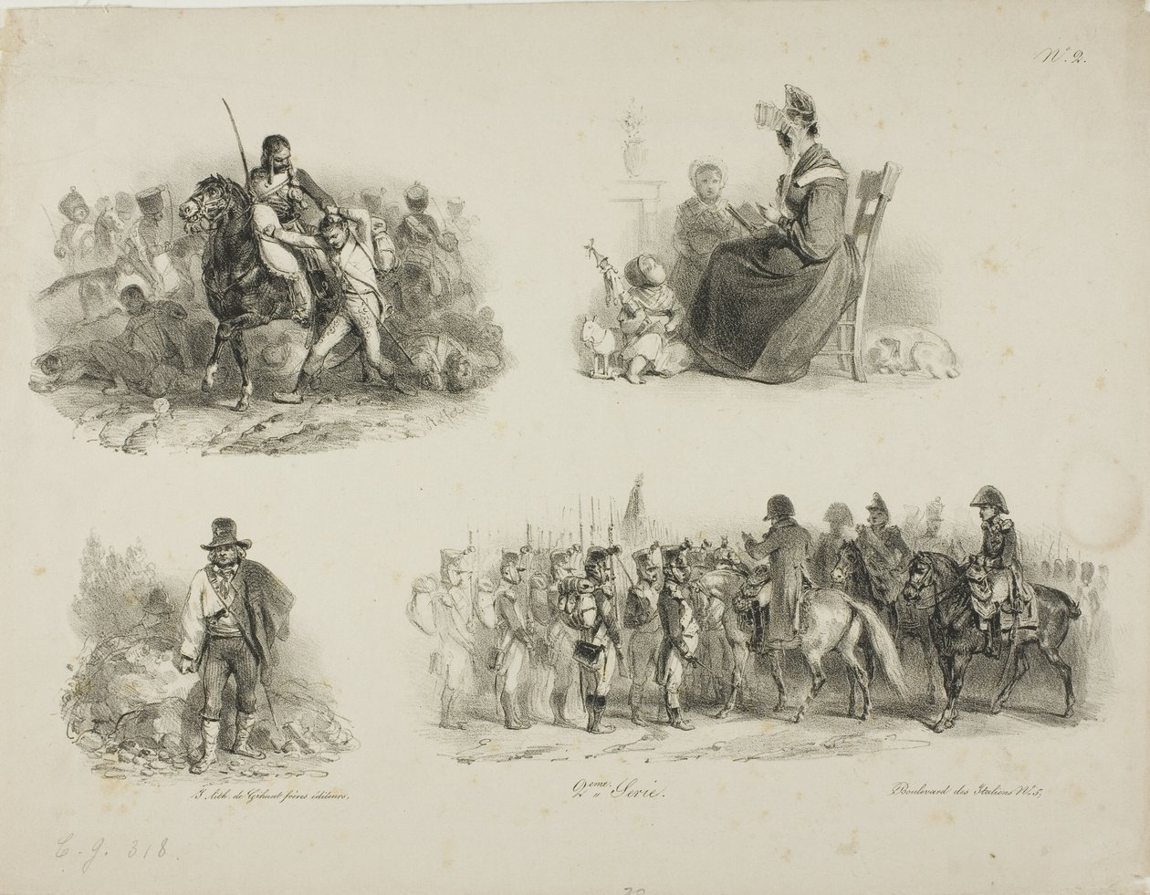 Blad med skisser av Denis Auguste Marie Raffet