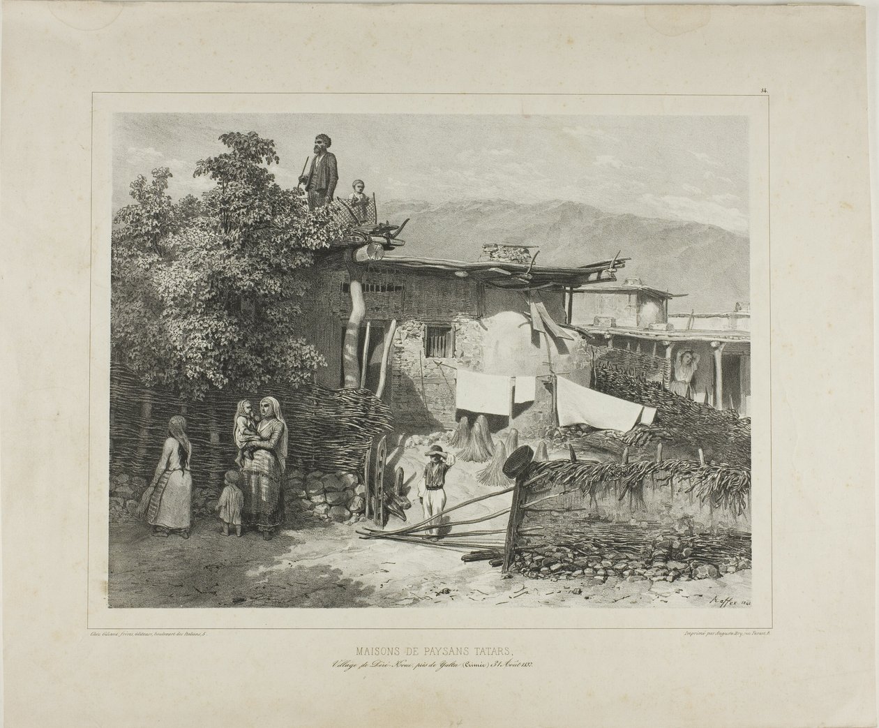 Tartariska bönders hem i byn Déré-Koui, nära Jalta, Krim, 31 augusti 1837 av Denis Auguste Marie Raffet