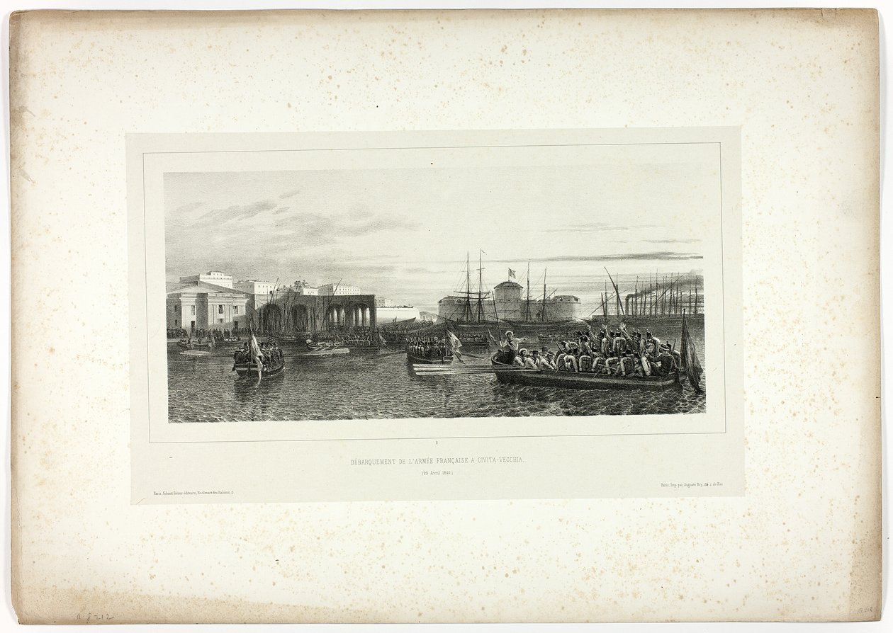 Den franska armén landar vid Civita-Vecchia, 25 april 1849, från Souvenirs of Italy: Expedition to Rome av Denis Auguste Marie Raffet