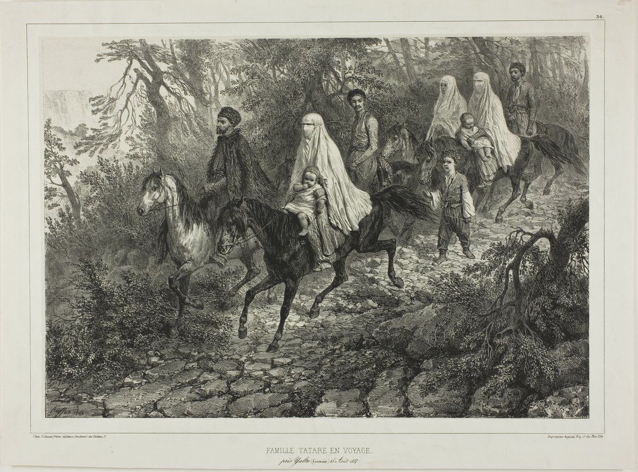 Resande tartarfamilj, nära Jalta, Krim, 15 augusti 1837 av Denis Auguste Marie Raffet