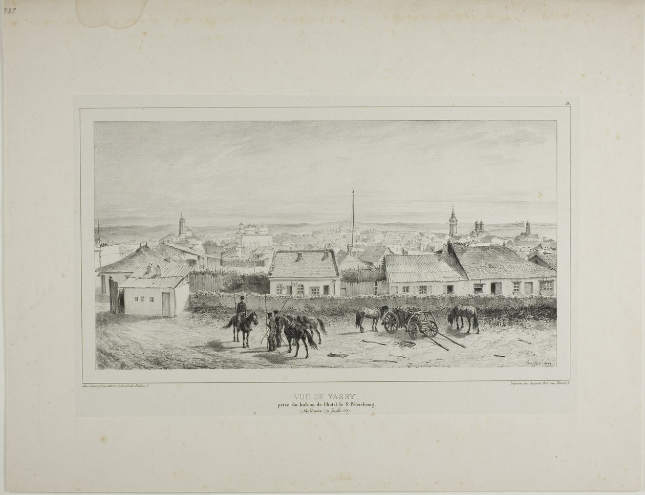 Vy över Yassy tagen från balkongen på St Petersburg Hotel, Moldavien, 19 juli 1837 av Denis Auguste Marie Raffet