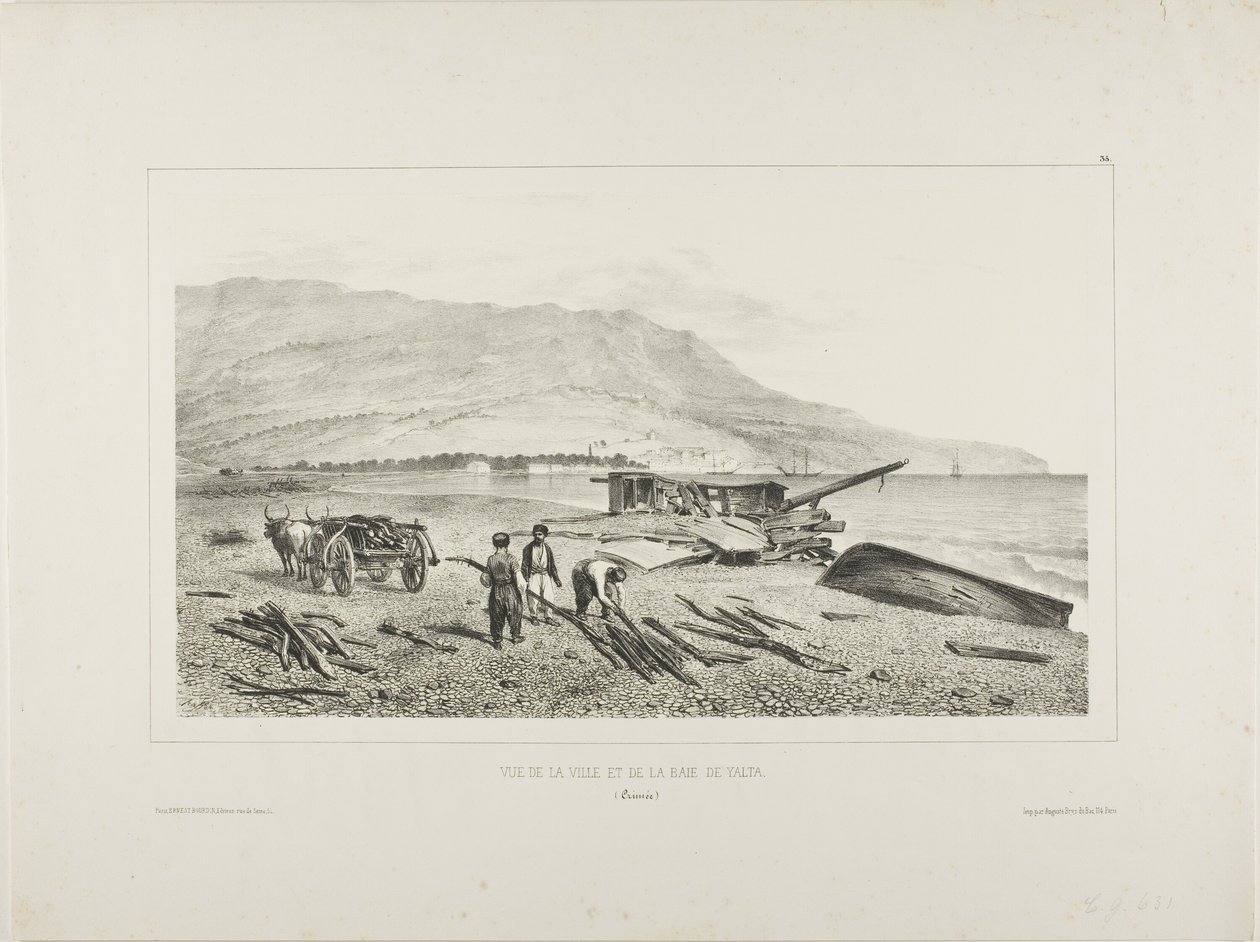 Vy över byn och bukten i Jalta, Krim, 15 augusti 1837 av Denis Auguste Marie Raffet