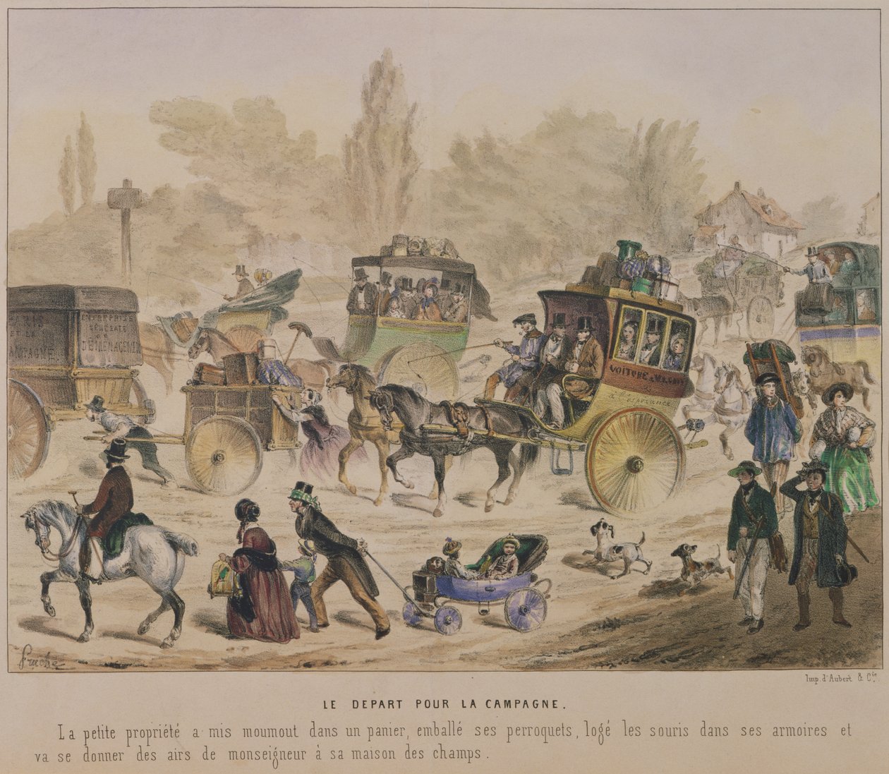 Avresa till landet, mitten av artonhundratalet (färg litho) av Denis Clement Pruche