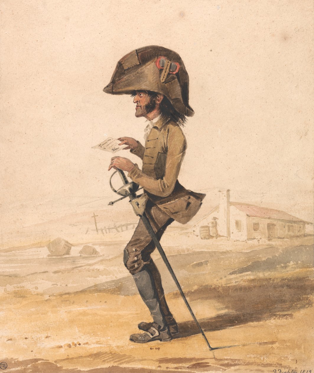 Karikatyr av en fransk militärofficer av Denis Dighton