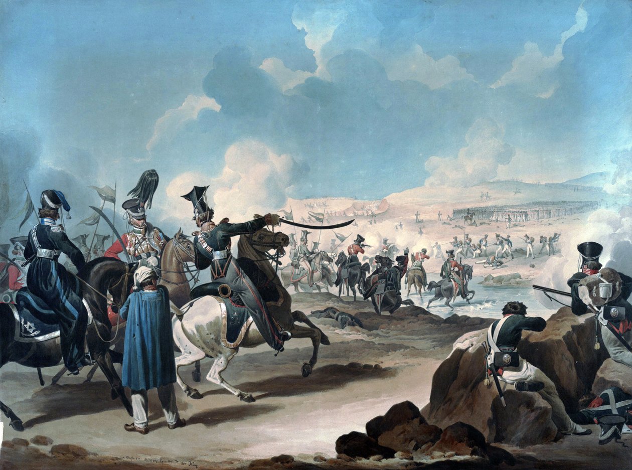 Ryskt kavalleri attackerar franskt infanteri vid Borodino (bataille de la Moskova) - Dighton, Denis (1792-1827) - ca 1813 - Akvarell på papper - 53,8x71,8 - Privat samling av Denis Dighton