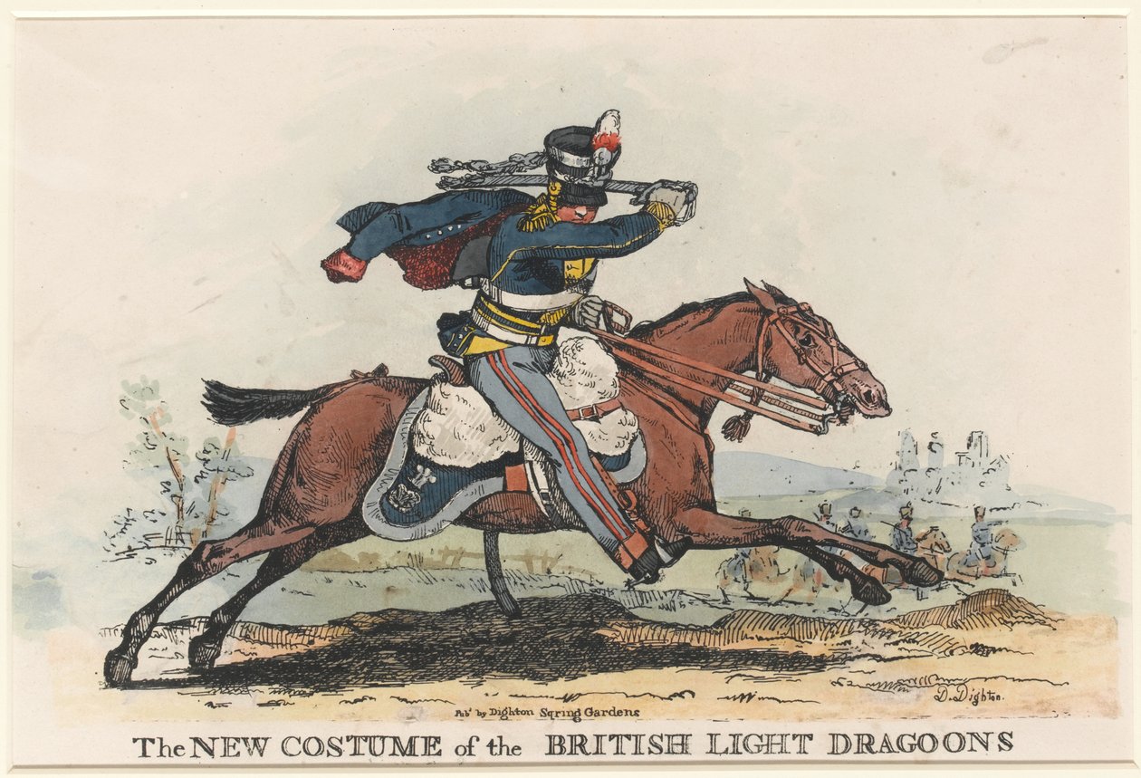 "The New Costume of the British Light Dragoons" (etsning) av Denis Dighton