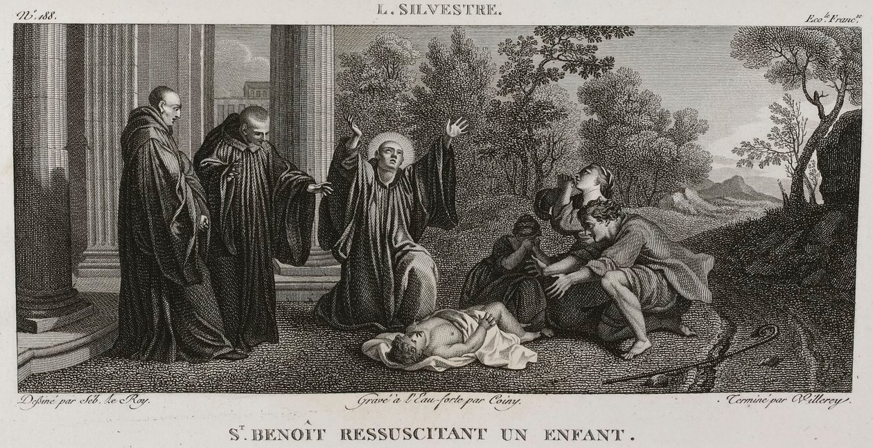 Denis-Sébastien Leroy, Antoine-Claude-François Villerey et Coiny - Saint Benoît återupplivar ett barn, efter Louis de Silvestre - 1802-1815 av Denis Sebastien Leroy