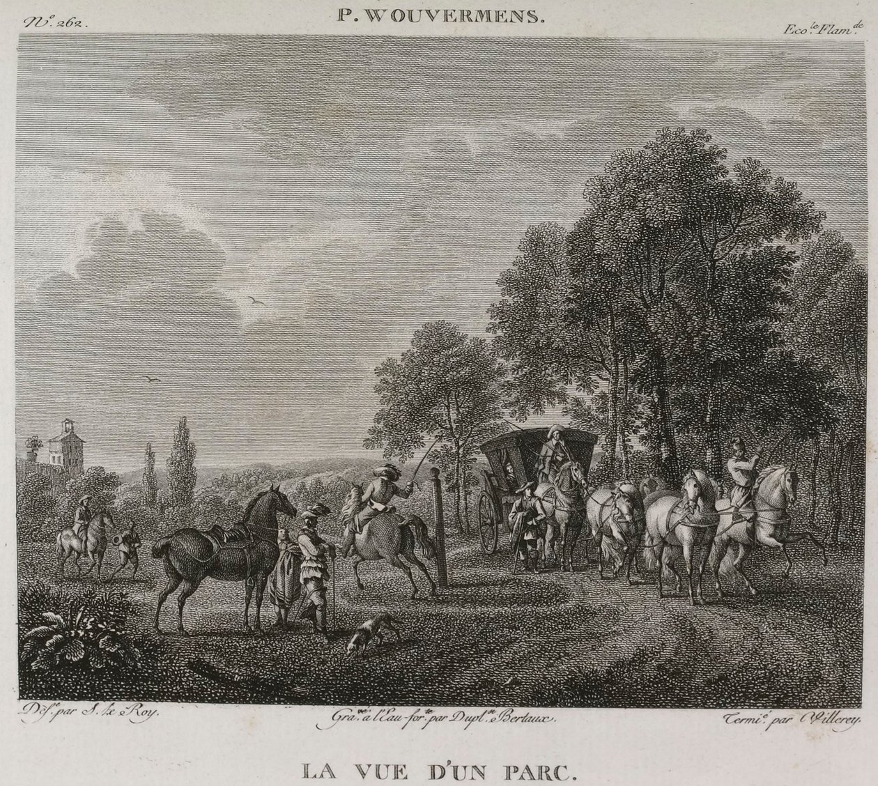 Denis-Sébastien Leroy, Antoine-Claude-François Villerey och Jean Duplessis-Bertaux - Utsikt över en park, efter Wouwerman - 1802-1815 av Denis Sebastien Leroy