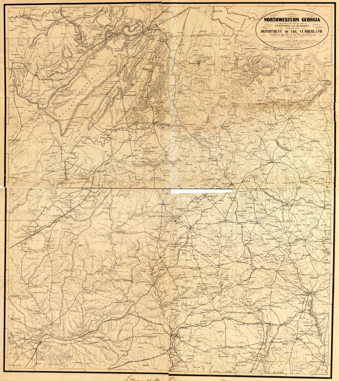 Northwestern Georgia (med delar av de angränsande staterna Tennessee och Alabama) är en del av Department of the Cumberland av Denis; United States. War Department. Engineer Bureau Callahan