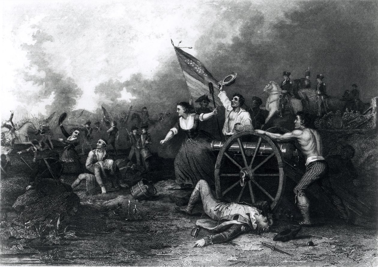 Moll Pitcher vid slaget vid Monmouth, 28 juni 1778, graverad av J. Rogers (bundw foto) av Dennis Malone Carter