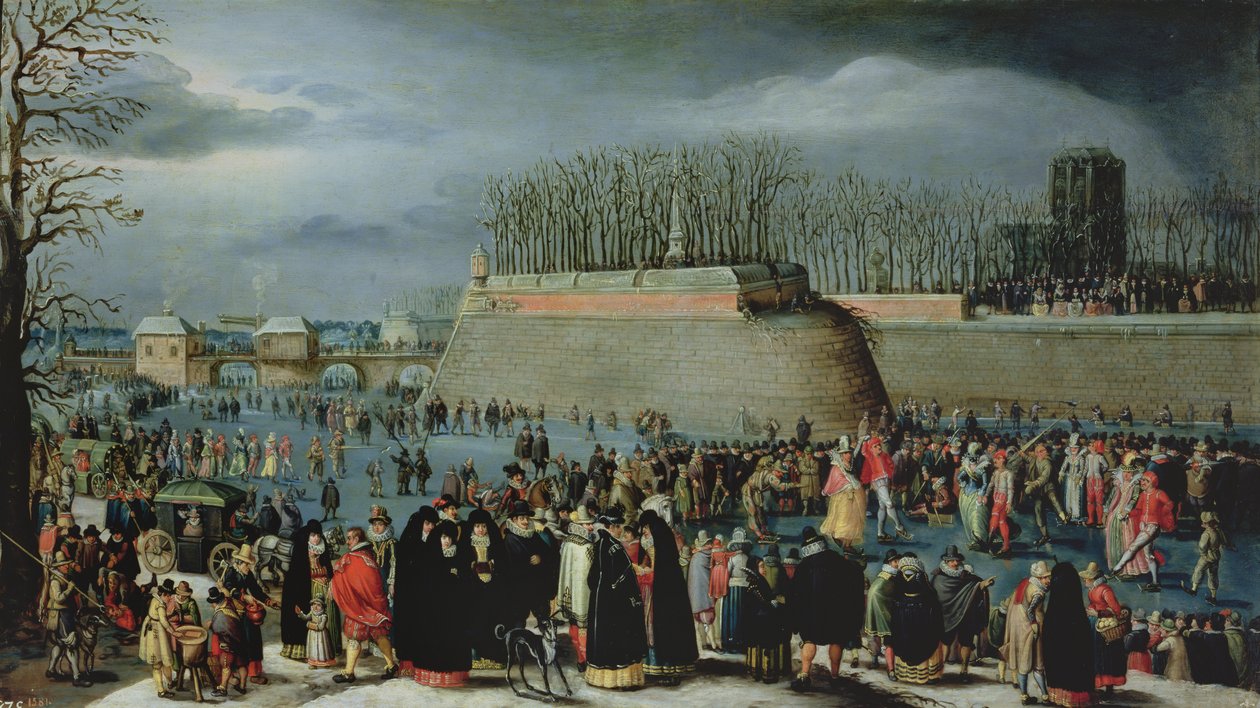 Skridskoåkning under karnevalen av Denys van Alsloot