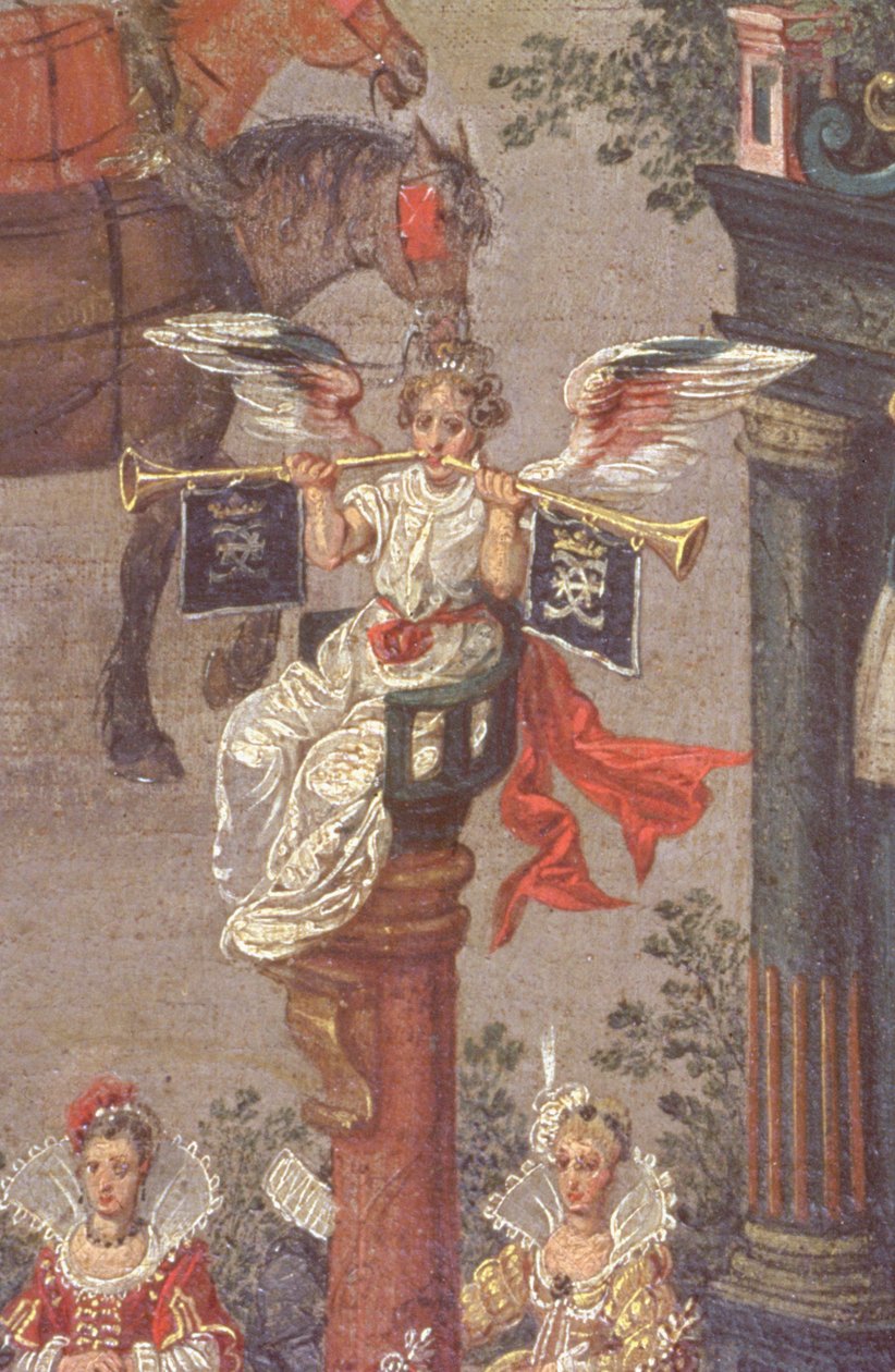 Isabellas triumf i Ommeganck i Bryssel den 31 maj 1615, detalj av den allegoriska berömmelsesfiguren från Isabellas hovs bil, 1615 (detalj av 75629) av Denys van Alsloot