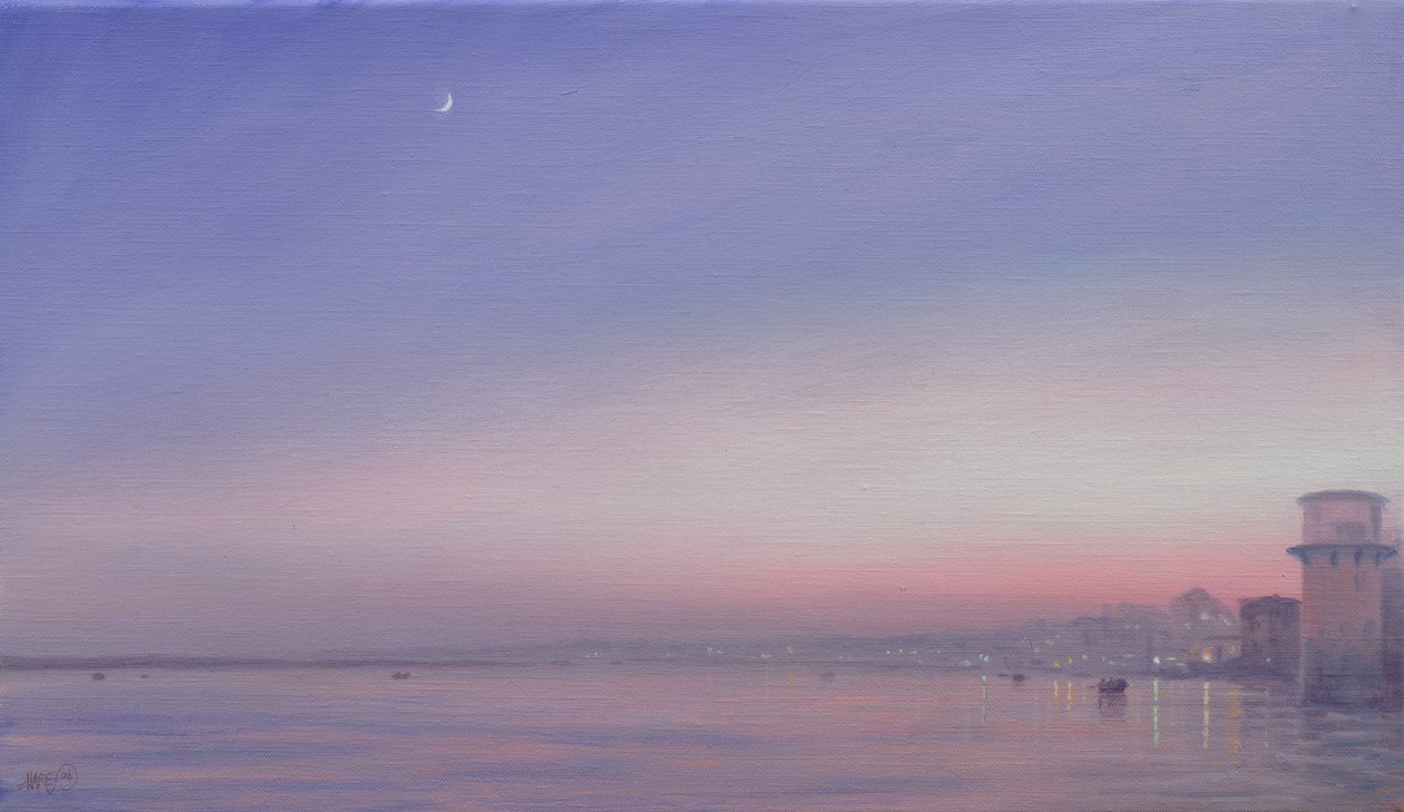 Månen över Varanasi av Derek Hare