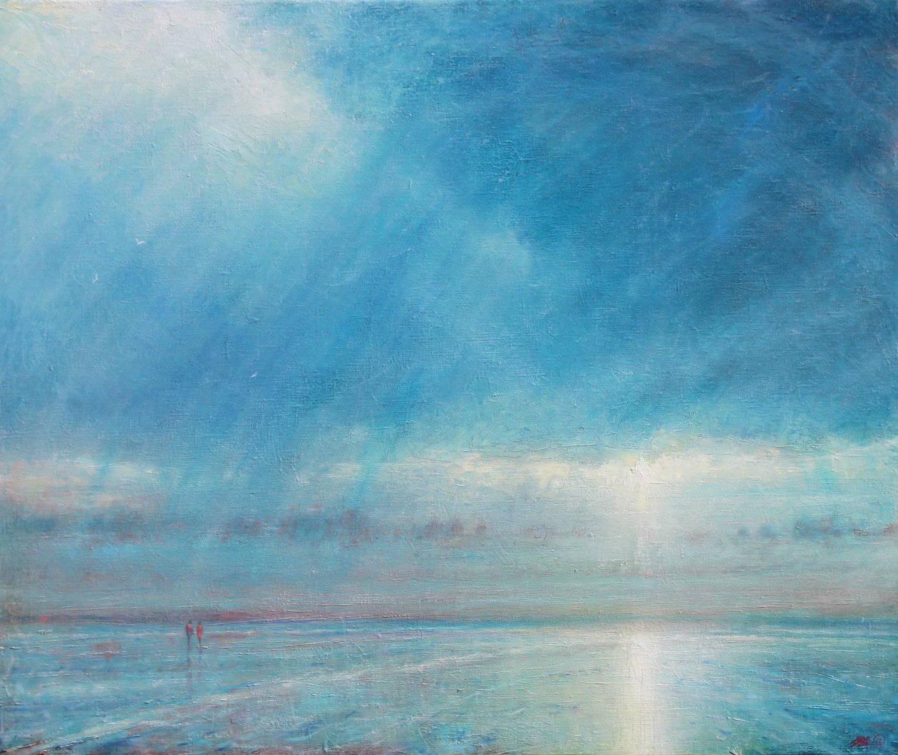 Regnstorm över Holkham Beach, 2018 (Olja på duk) av Derek Hare