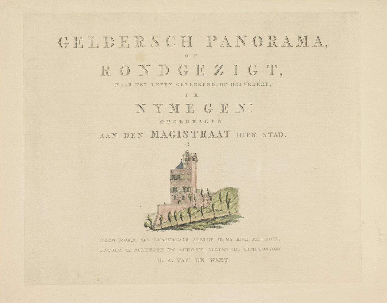 Belvédère i Nijmegen Sevärdheter runt staden Nijmegen (serietitel) Geldersch panorama eller rund vy av livet ritad på Belvedere i Nymegen (serietitel på objekt) av Derk Anthony van de Wart