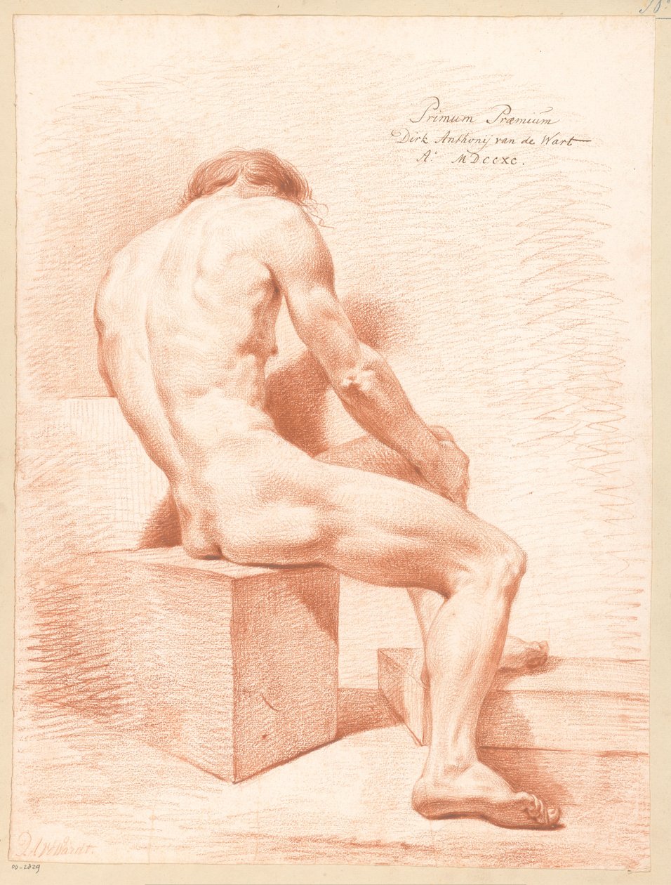 Sittande manlig naken, sedd bakifrån (1:a pris 1790) av Derk Anthony van de Wart