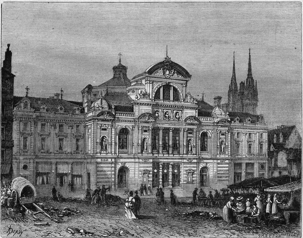 Exteriörvy av Grand Theatre of Angers, färdig 1871 enligt planerna av arkitekten Lucien Botrel. Maine et Loire (49) av Deroy (after)