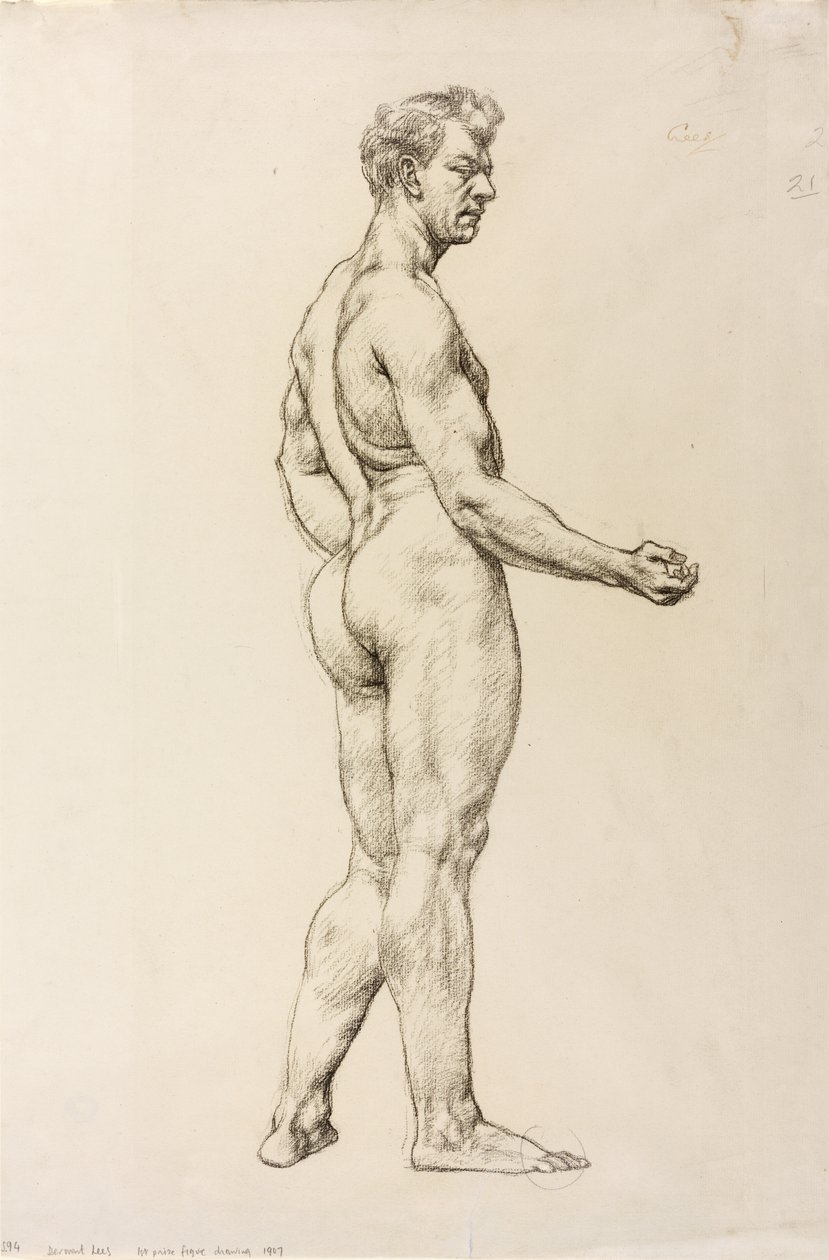 En studie av en mansfigur, ca 1906-07 (svart krita på papper) av Derwent Lees
