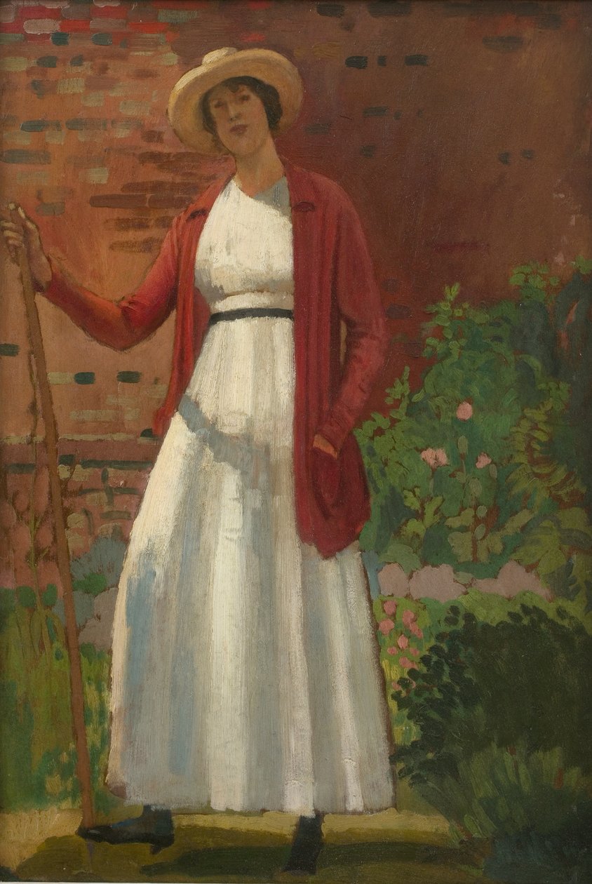 Lyndra i trädgården, ca 1913 (olja på pannå) av Derwent Lees