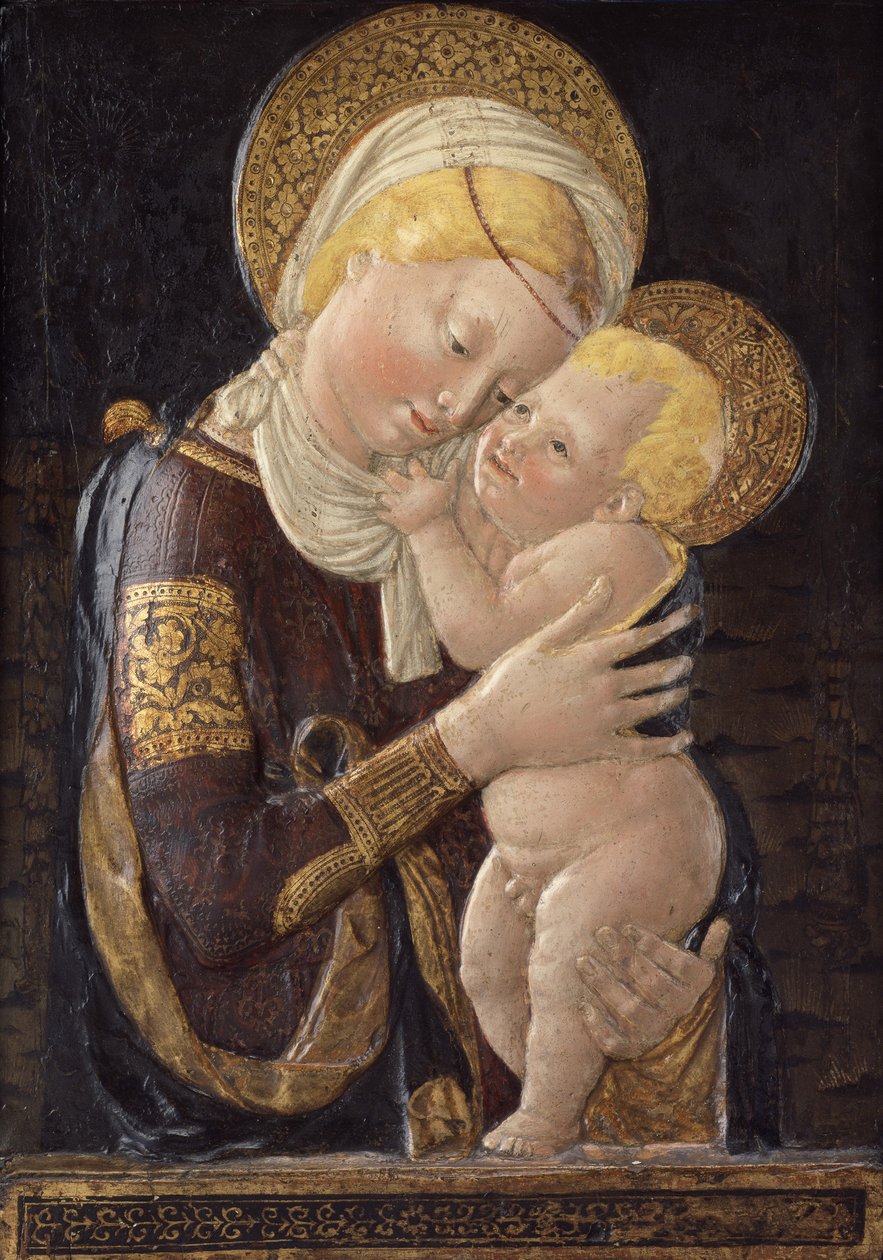 Jungfru och barn, ca 1450 (målad stuckatur) av Desiderio da Settignano (after)