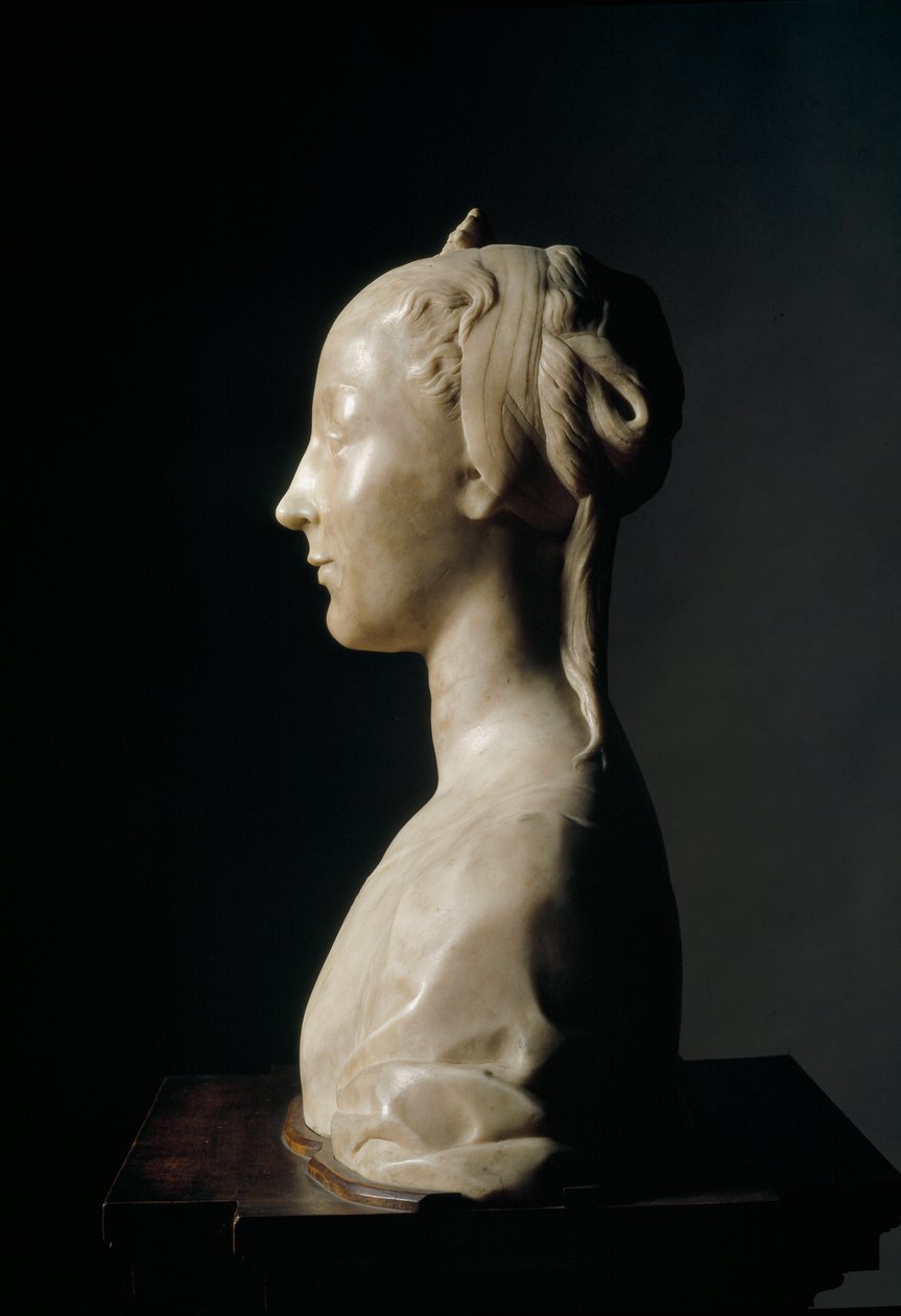 Byst av ung dam Marmorskulptur av Desiderio da Settignano (ca.1430-1464) Mått 146 cm Florens, Bargello National Museum av Desiderio da Settignano