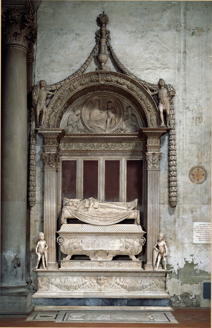 Grav av Carlo Marsuppini (1399-1453), republikens förbundskansler, gjord av Desiderio da Settignano (ca 1430-1464), cirka 1453. Florens, Chiesa di Santa Croce av Desiderio da Settignano