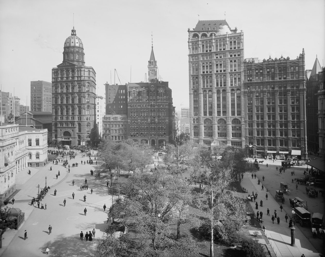 Newspaper Row, Park Row, New York City, ca 1890-1910 av Detroit Publishing Co.