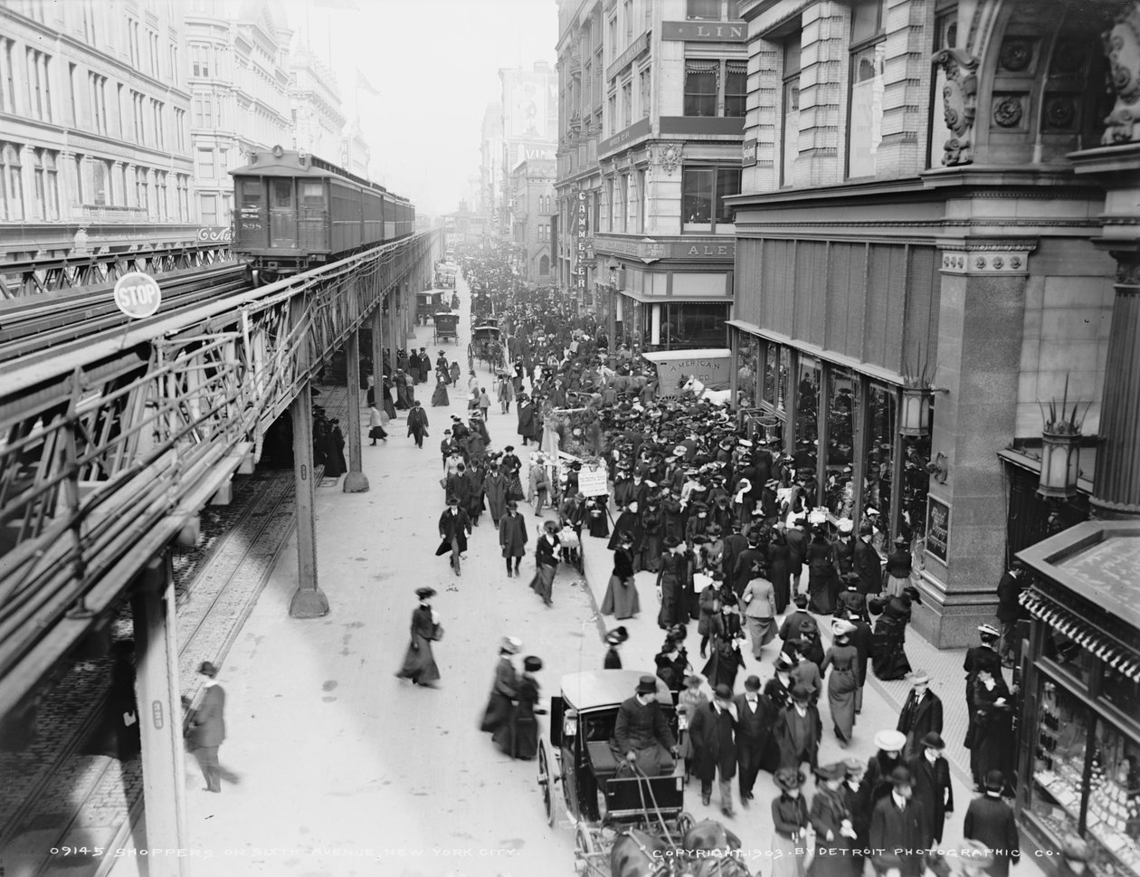 Shoppare på Sixth Avenue, New York City, ca 1903 av Detroit Publishing Co.