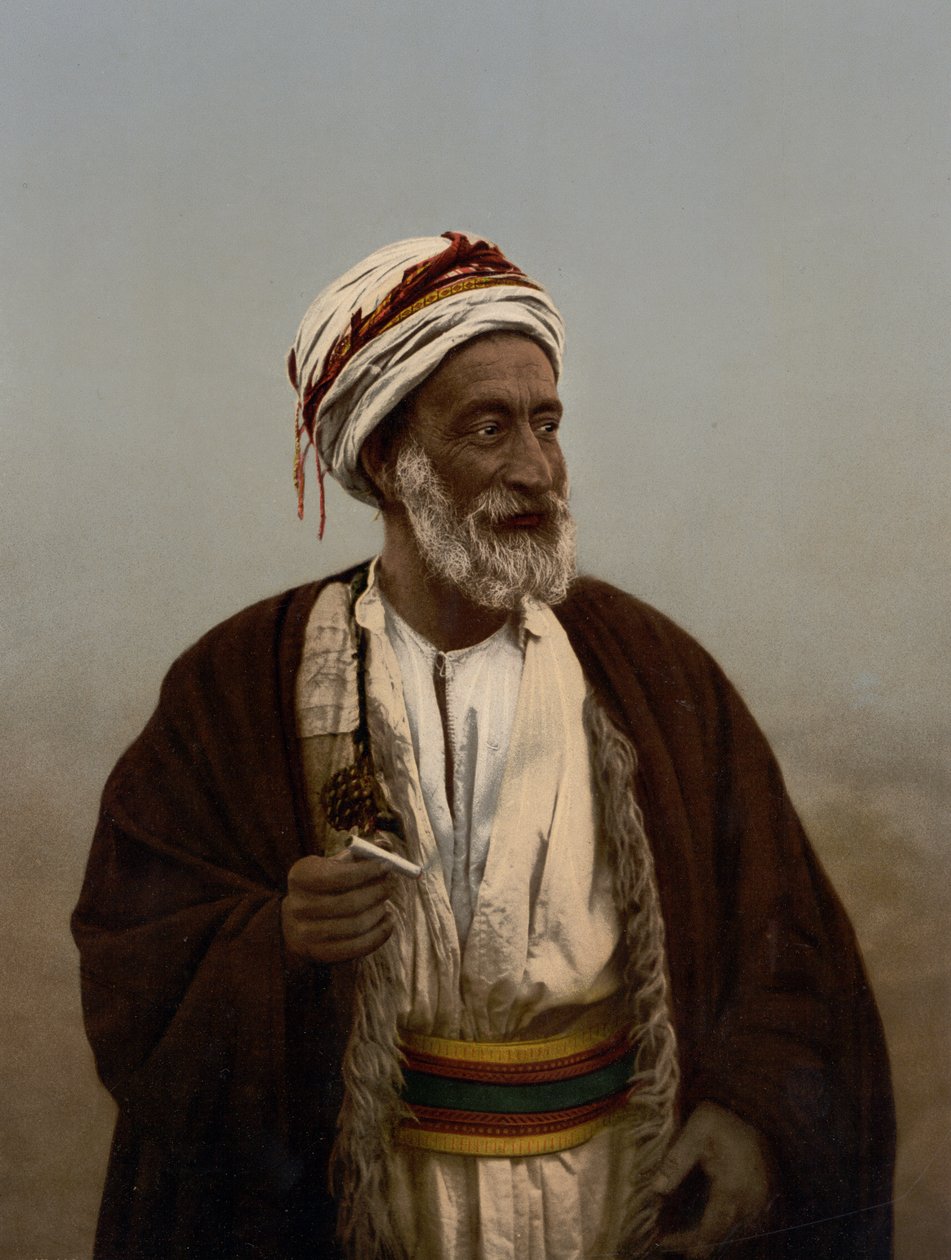 Sheik of a Palestine village, Holy Land, c.1890-c.1900 (fotokromtryck) av Detroit Photographic Co.