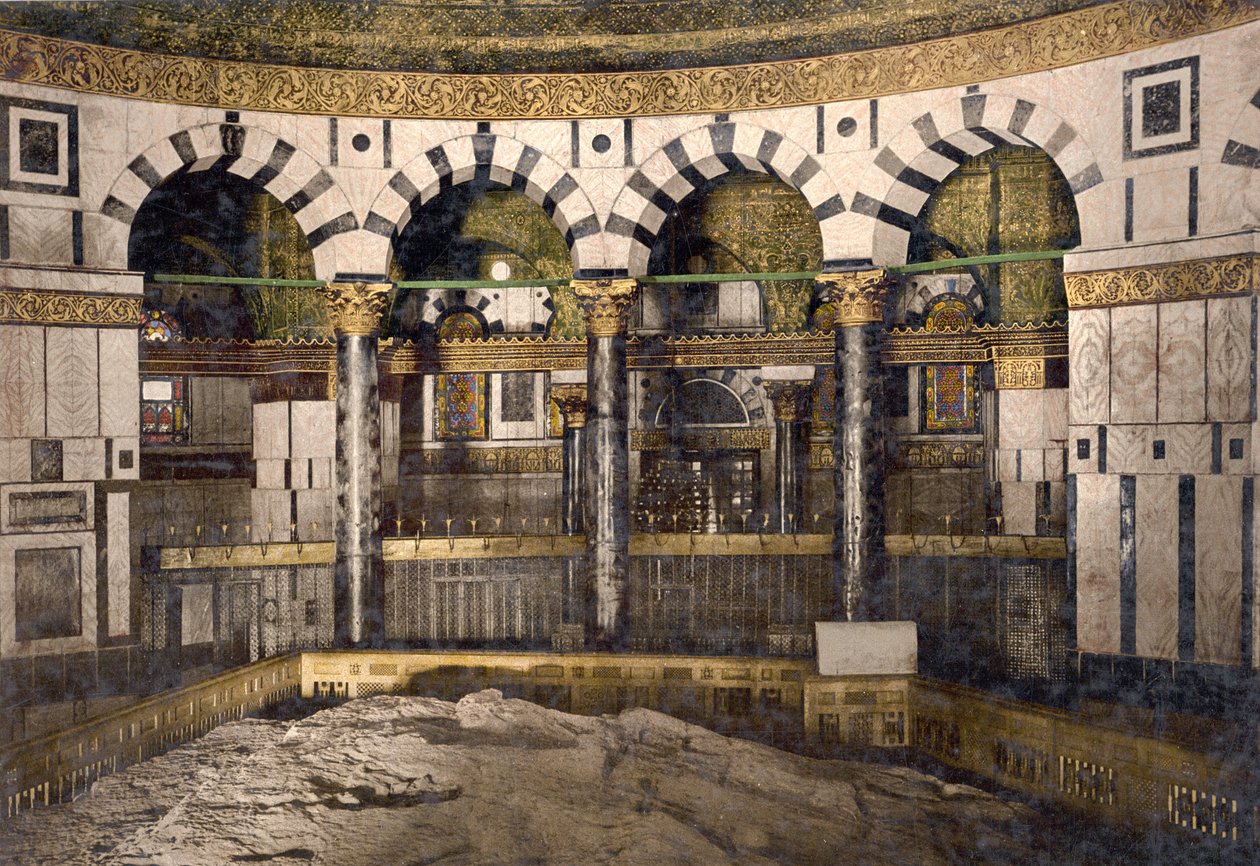 Klippan i moskén i Omar, Jerusalem, c.1890-c.1900 (fotokromtryck) av Detroit Photographic Co.