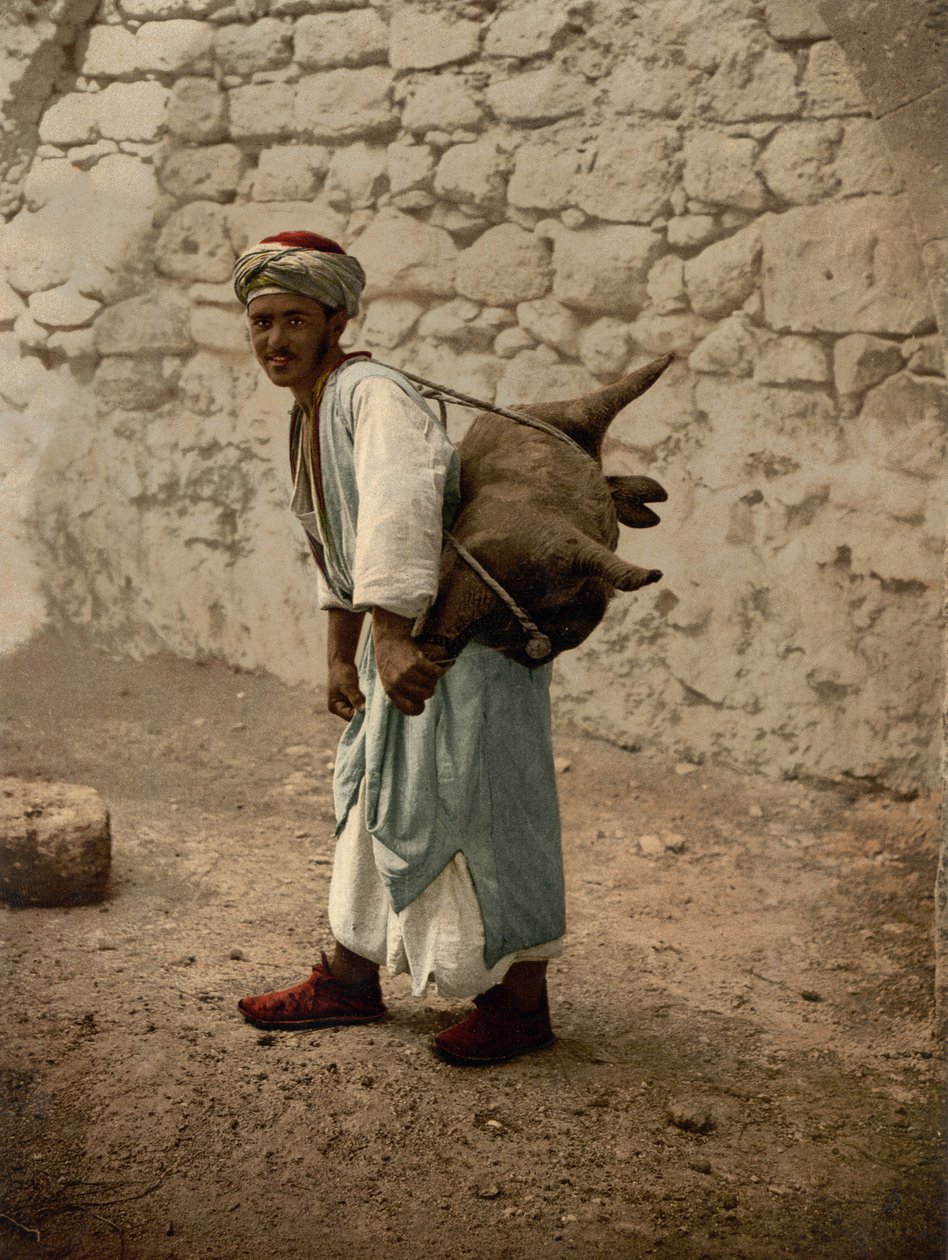 Vattenbärare av Jerusalem, Heliga Land, c.1890-c.1900 (fotokromtryck) av Detroit Photographic Co.