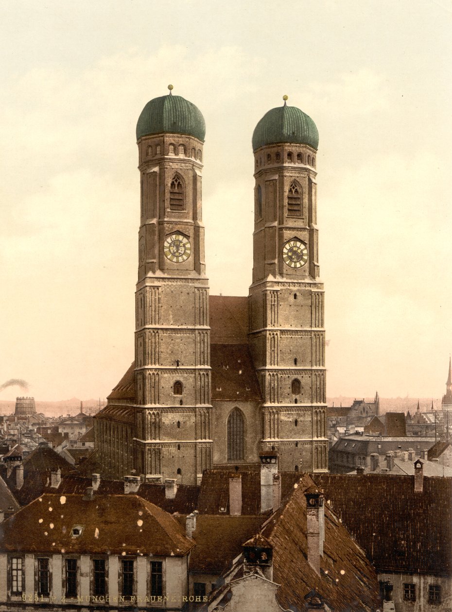 Frauenkirche, München, Bayern, Tyskland, fotokromtryck, ca 1900 av Detroit Publishing Co.
